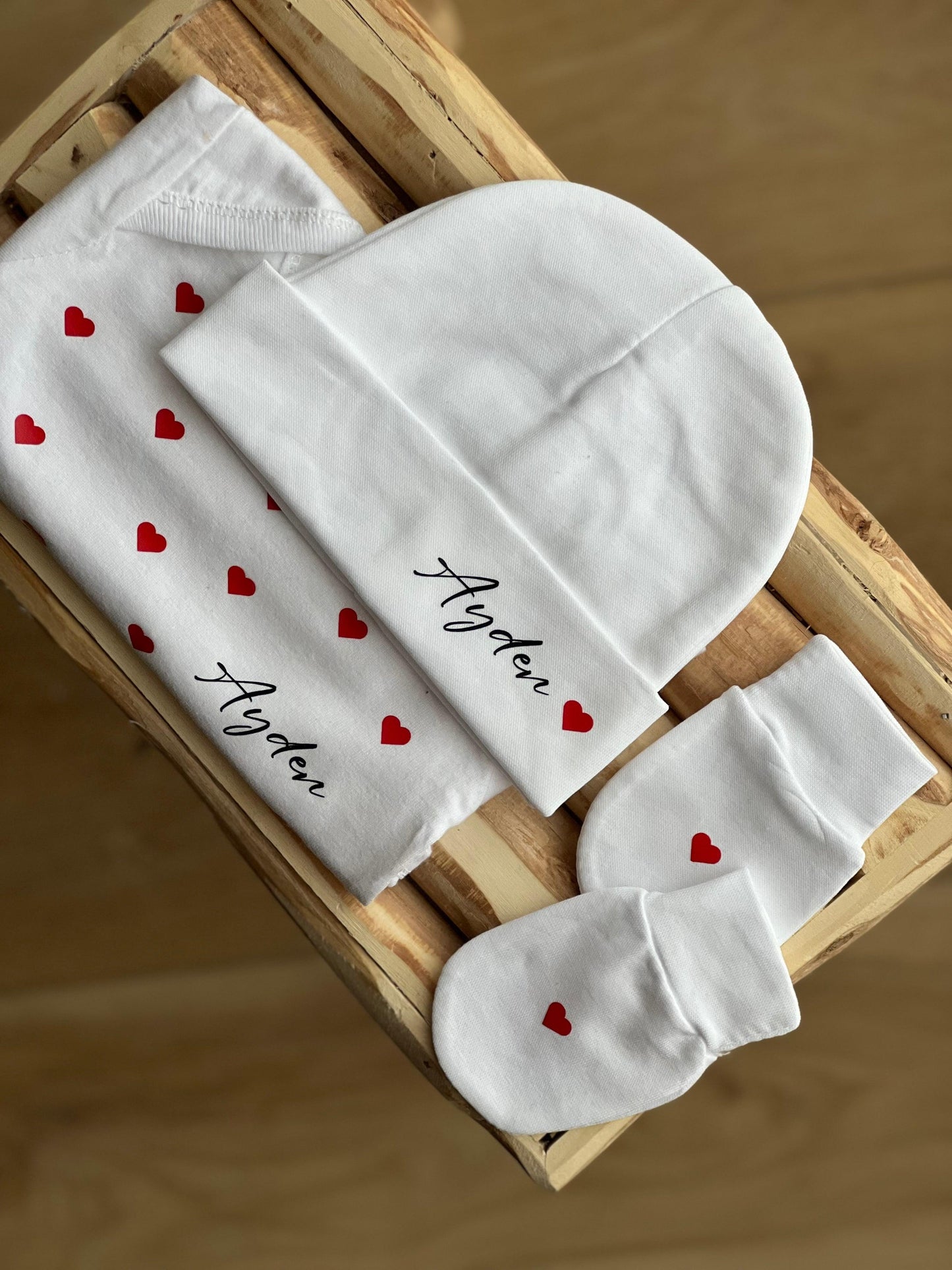 Ensemble naissance personnalisé petit Cœur. - JS-CREATIONS