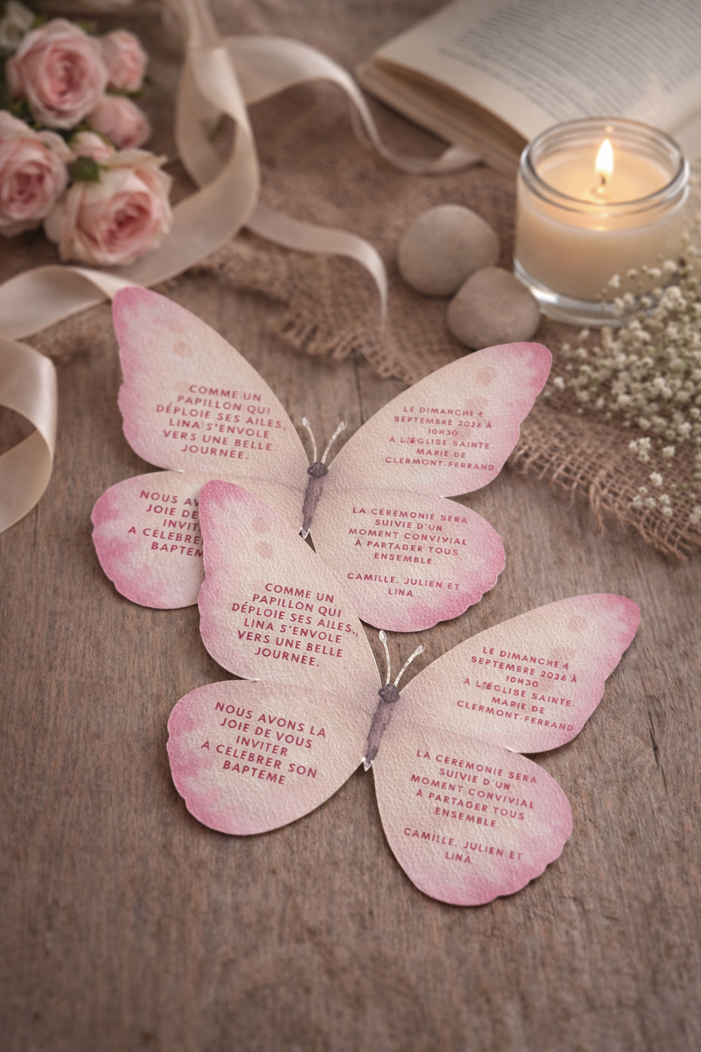 Faire-part Papillon Personnalisé – Baptême, Anniversaire, Baby Shower