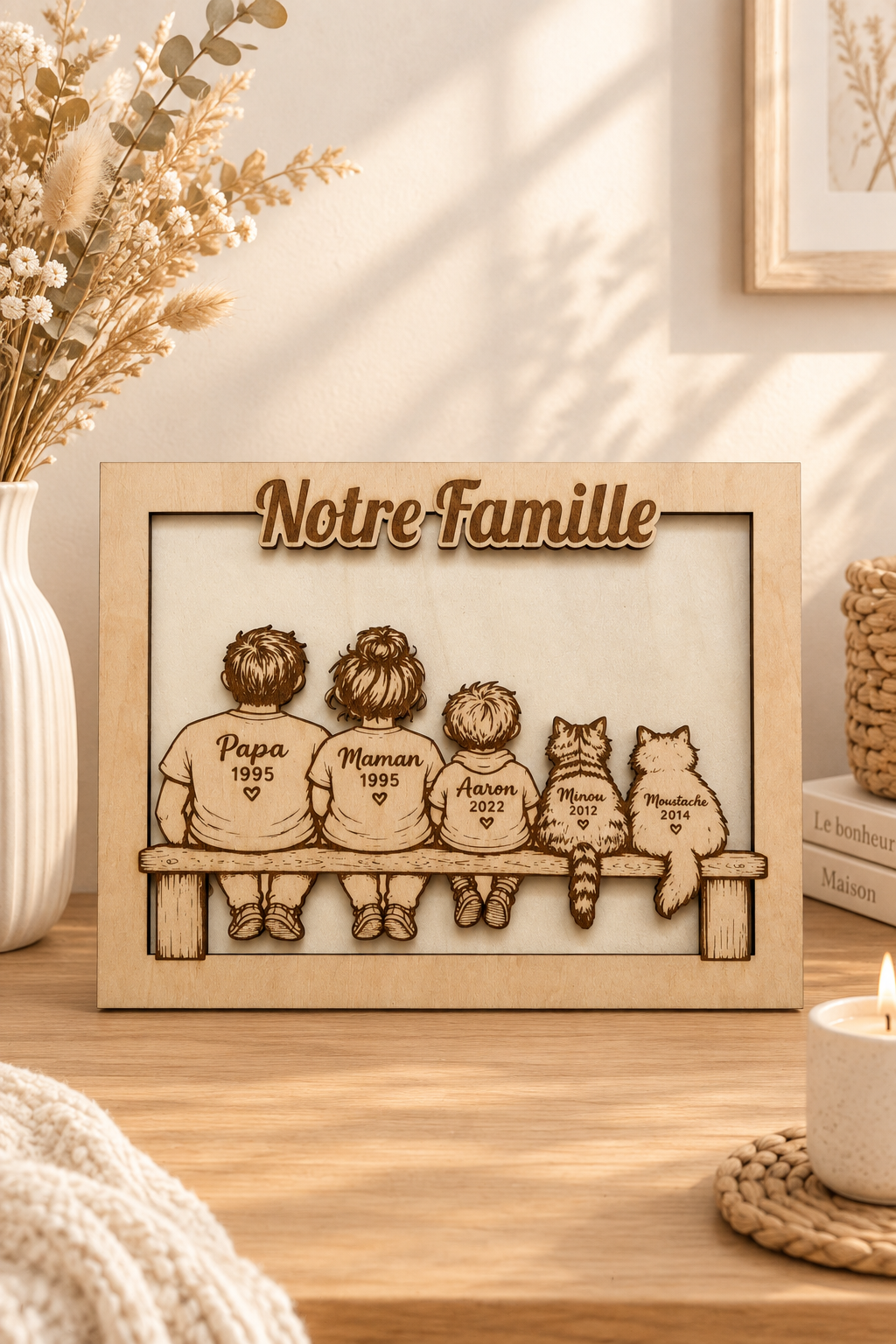 Cadre Famille Personnalisé en Bois – Cadeau Mamie, Papy, Famille & Petits-Enfants
