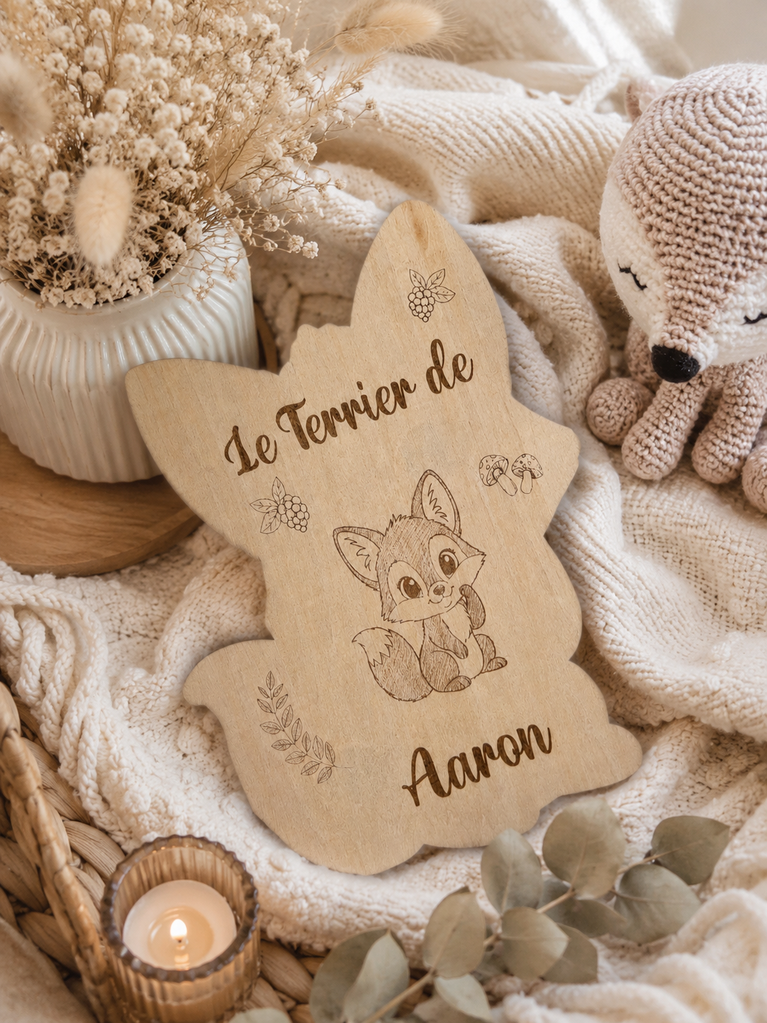 Plaque Renard Prénom Personnalisée en Bois