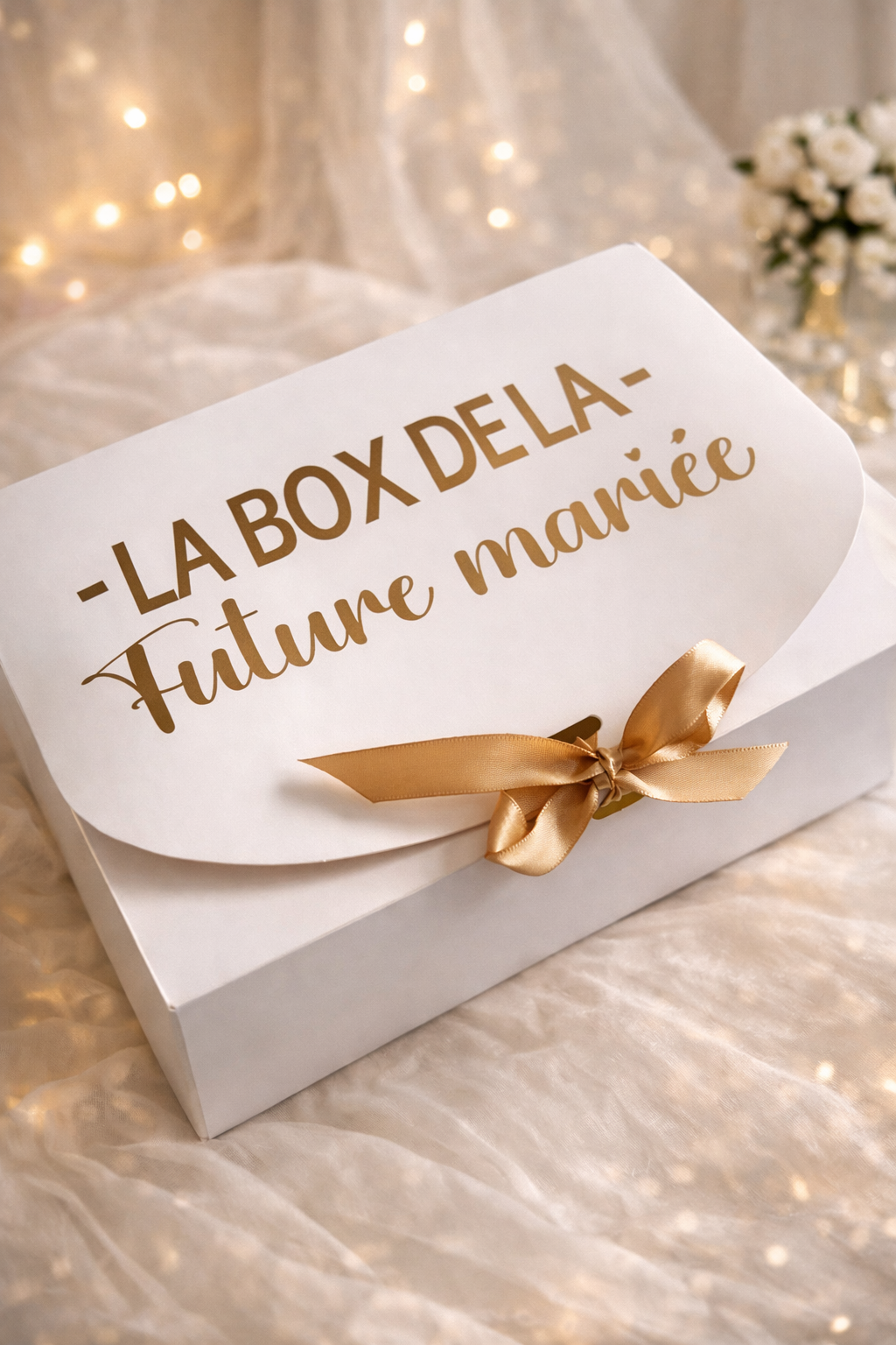 Coffret cadeau future mariée EVJF avec inscription La Box de la Future Mariée