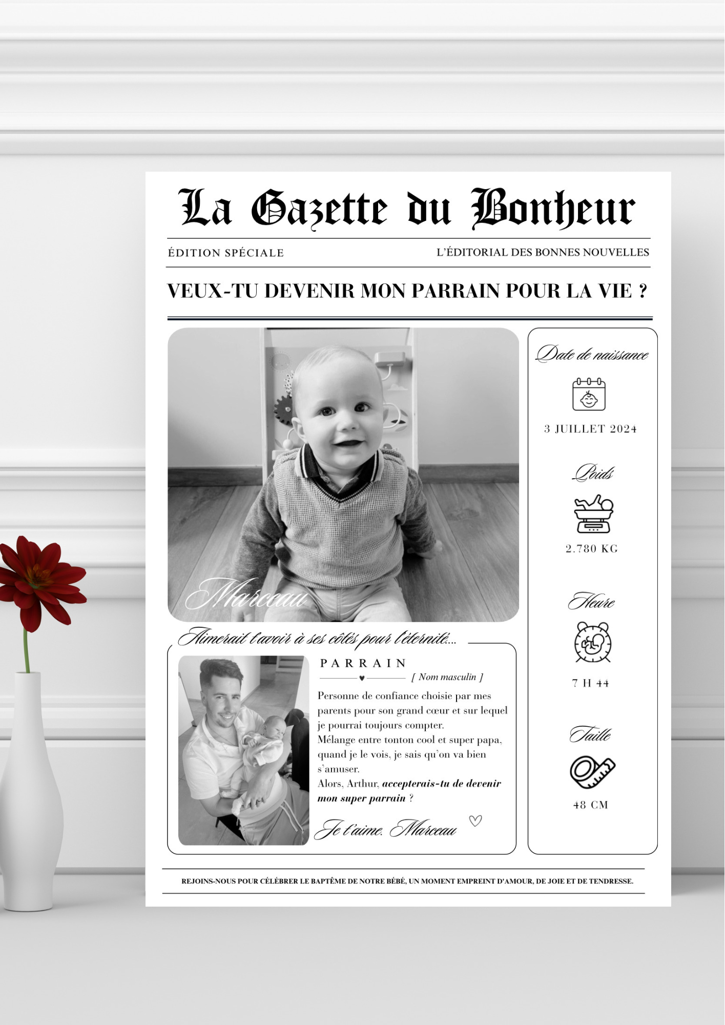 Affiche La Gazette, demande Parrain/Marraine