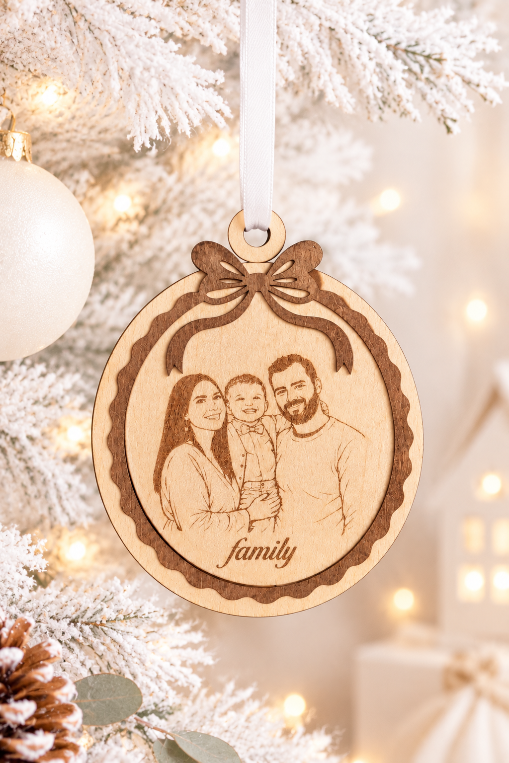🎄 Boule de Noël personnalisée avec portrait ou photo gravée