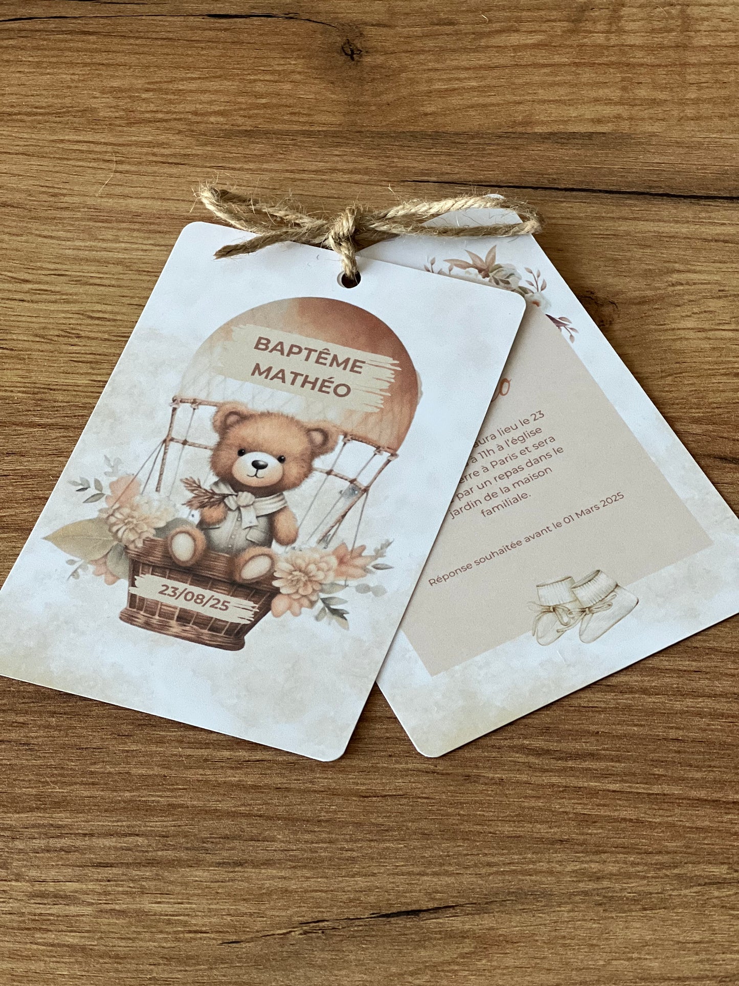 Faires-parts Baptême thème Ourson