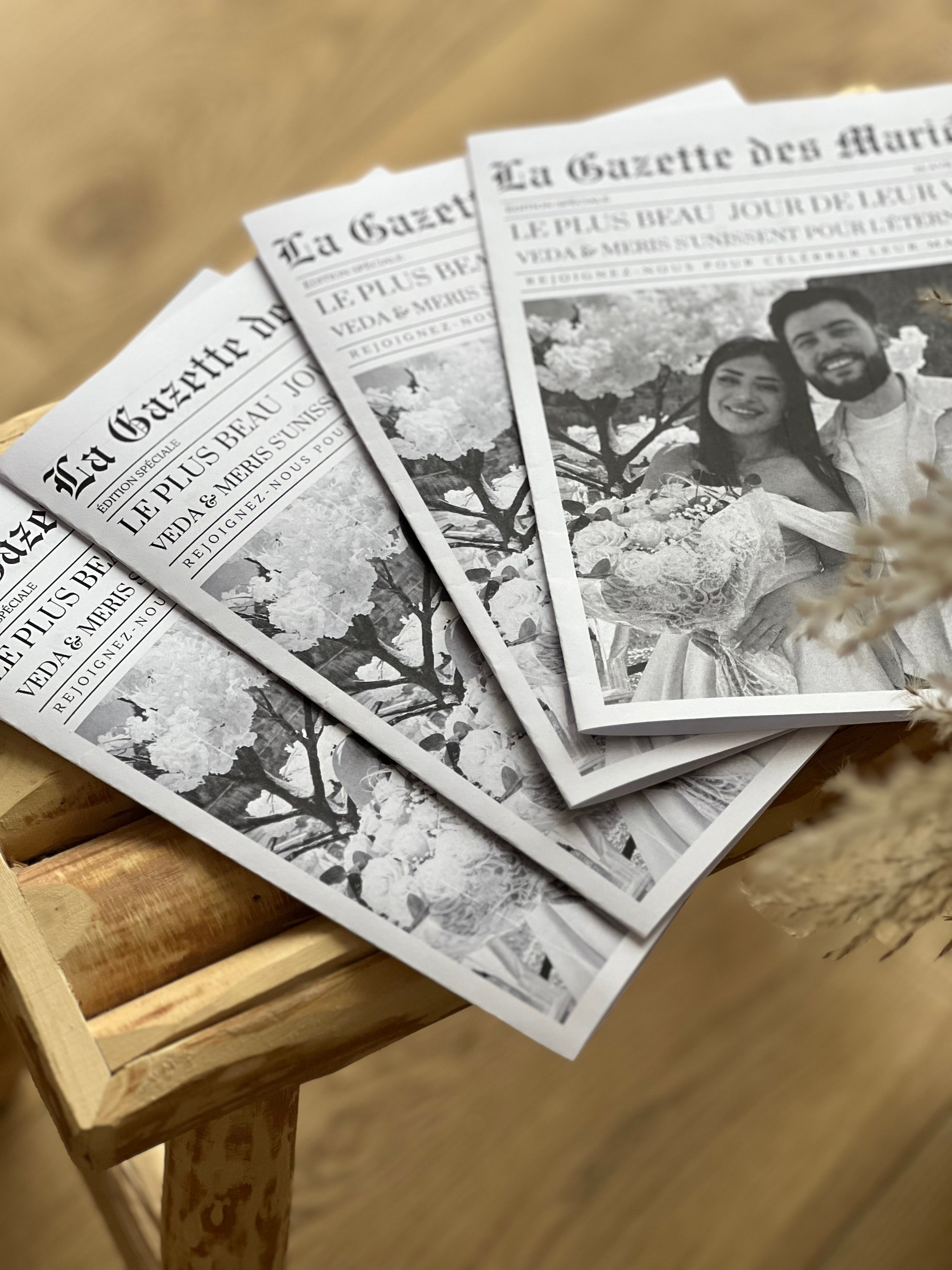 Gazette de Mariage Personnalisée – Format A4/A3, Papier Recyclé et Authentique