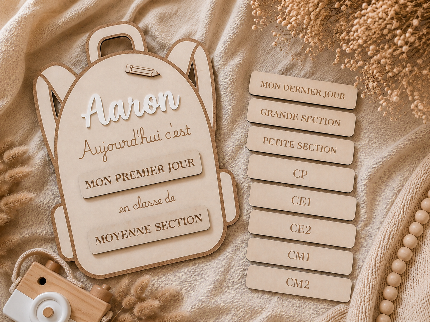 🎒 Plaque de rentrée personnalisée en bois – Premier & Dernier jour d’école