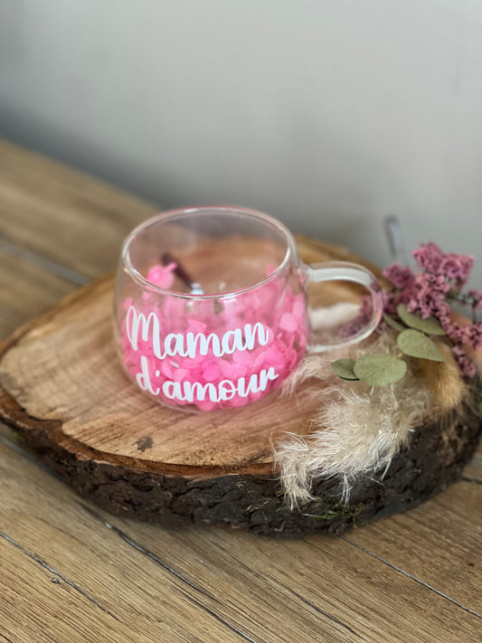 Tasse Double Paroi Personnalisée avec Fleurs Séchées