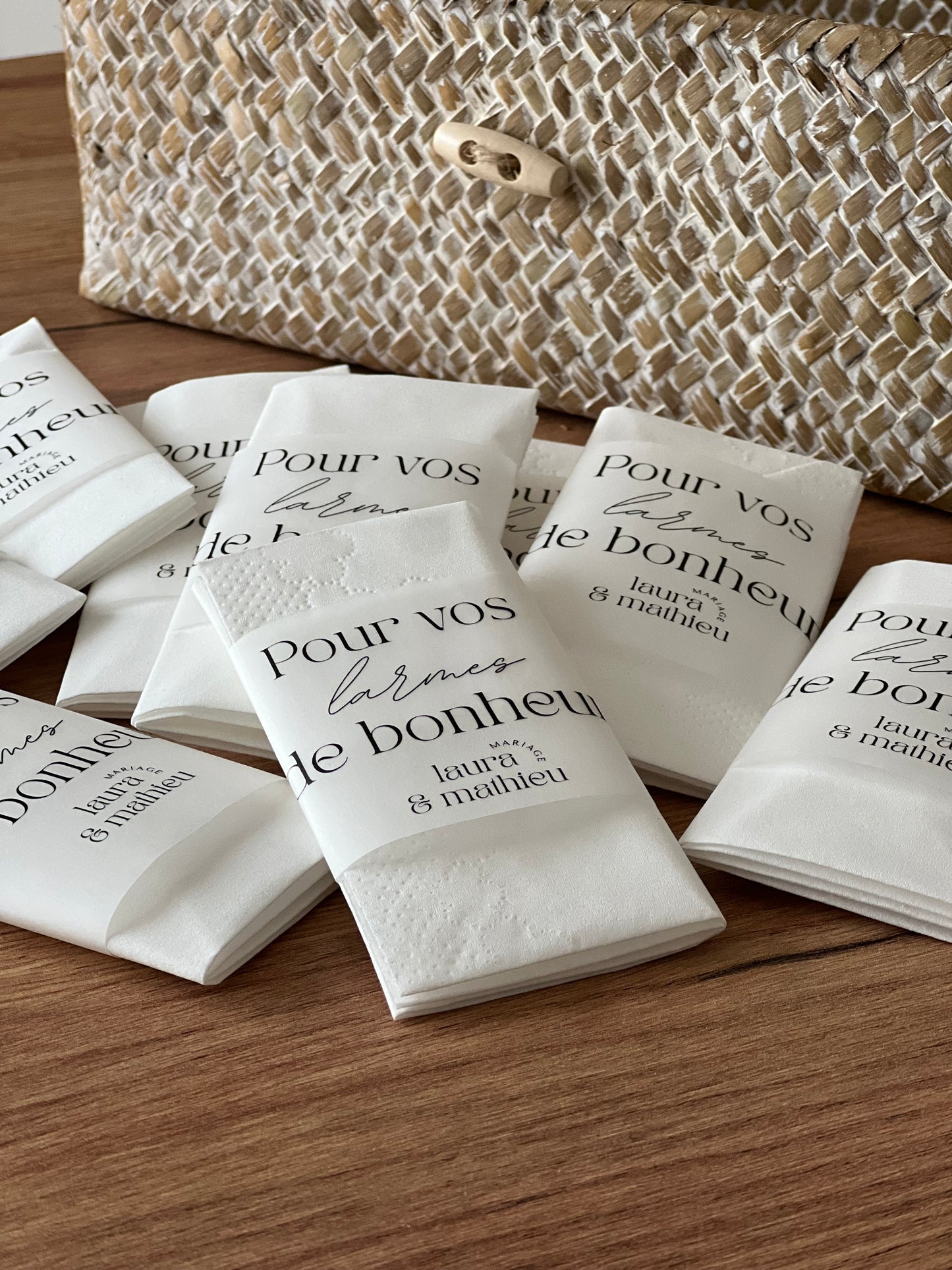 Étuis personnalisés mouchoirs mariage « Pour des larmes de bonheur… »