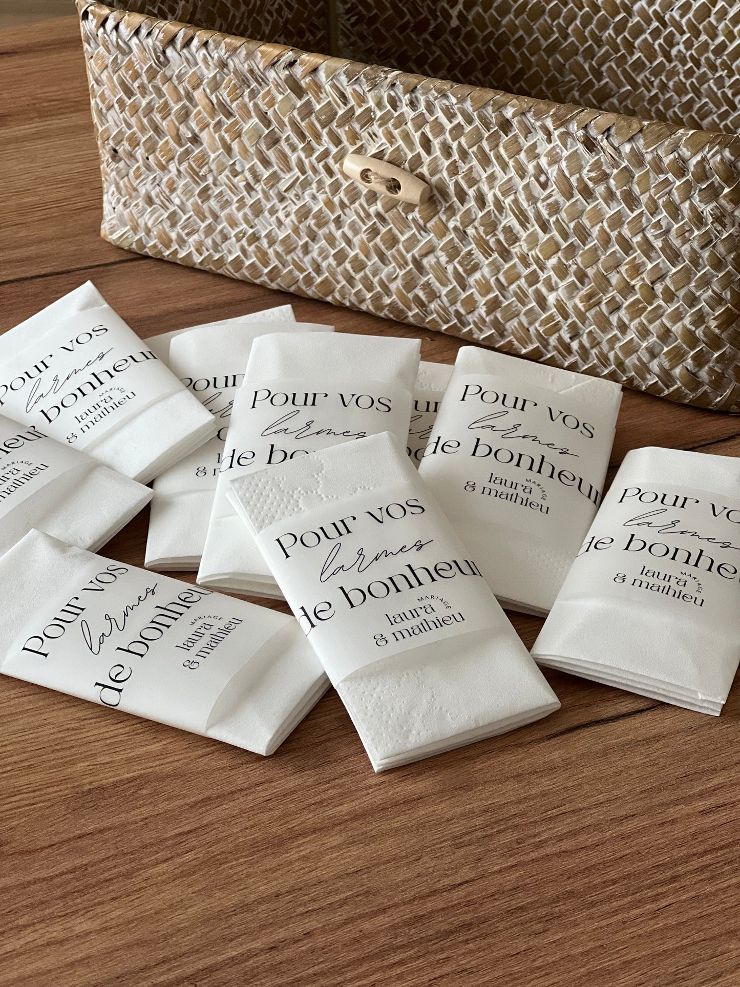 Étuis personnalisés mouchoirs mariage « Pour des larmes de bonheur… »