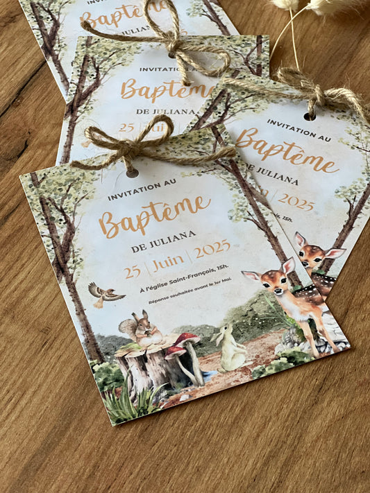 Faires-parts Baptême thème « Animaux de la Forêt »