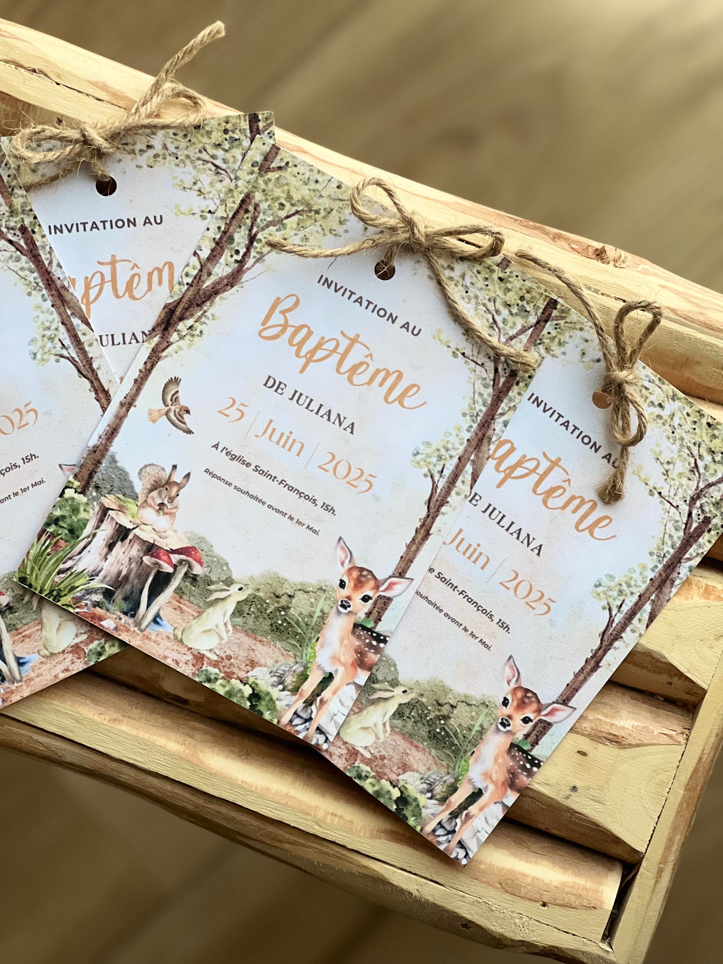 Faires-parts Baptême thème « Animaux de la Forêt »
