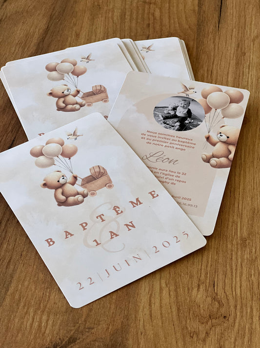 Faires-parts Baptême thème Ourson