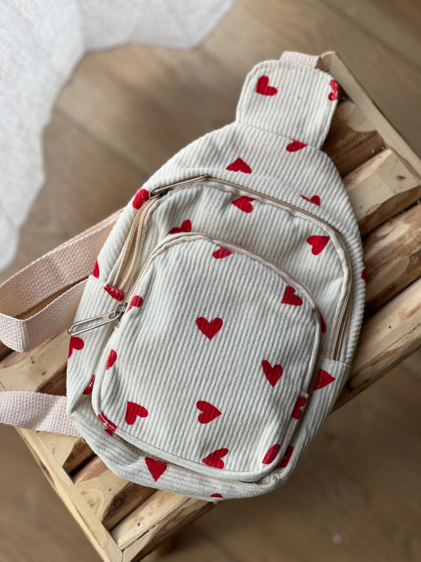 Sac banane velours côtelé motif Coeurs personnalisé