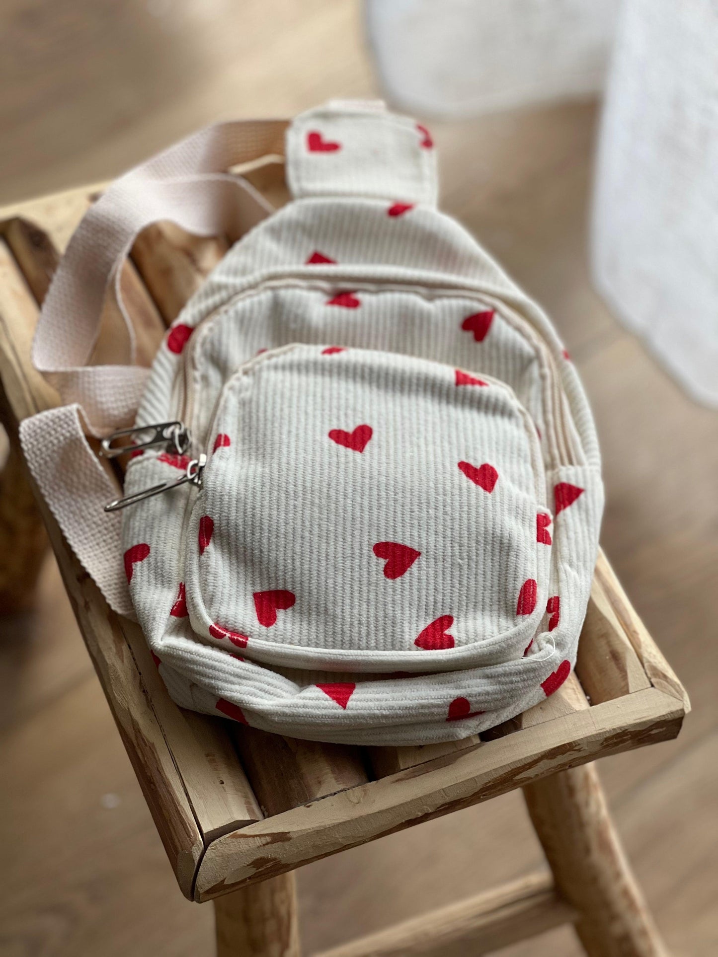 Sac banane velours côtelé motif Coeurs personnalisé