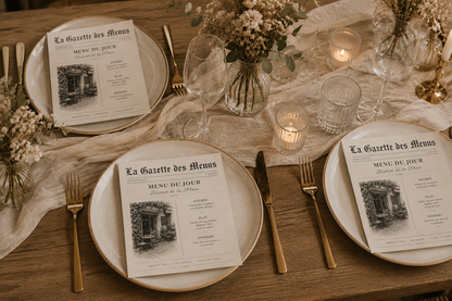 Gazette Personnalisée | Menu Restaurant, Mariage, Baptême, Anniversaire avec QR Code – Création 100 % Sur Mesure