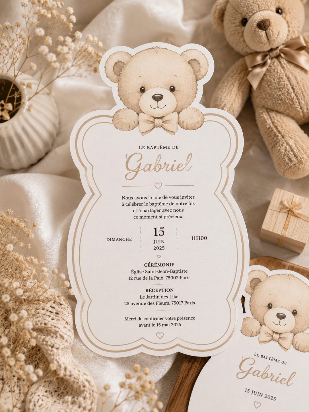 Faire-part de baptême Ourson personnalisé