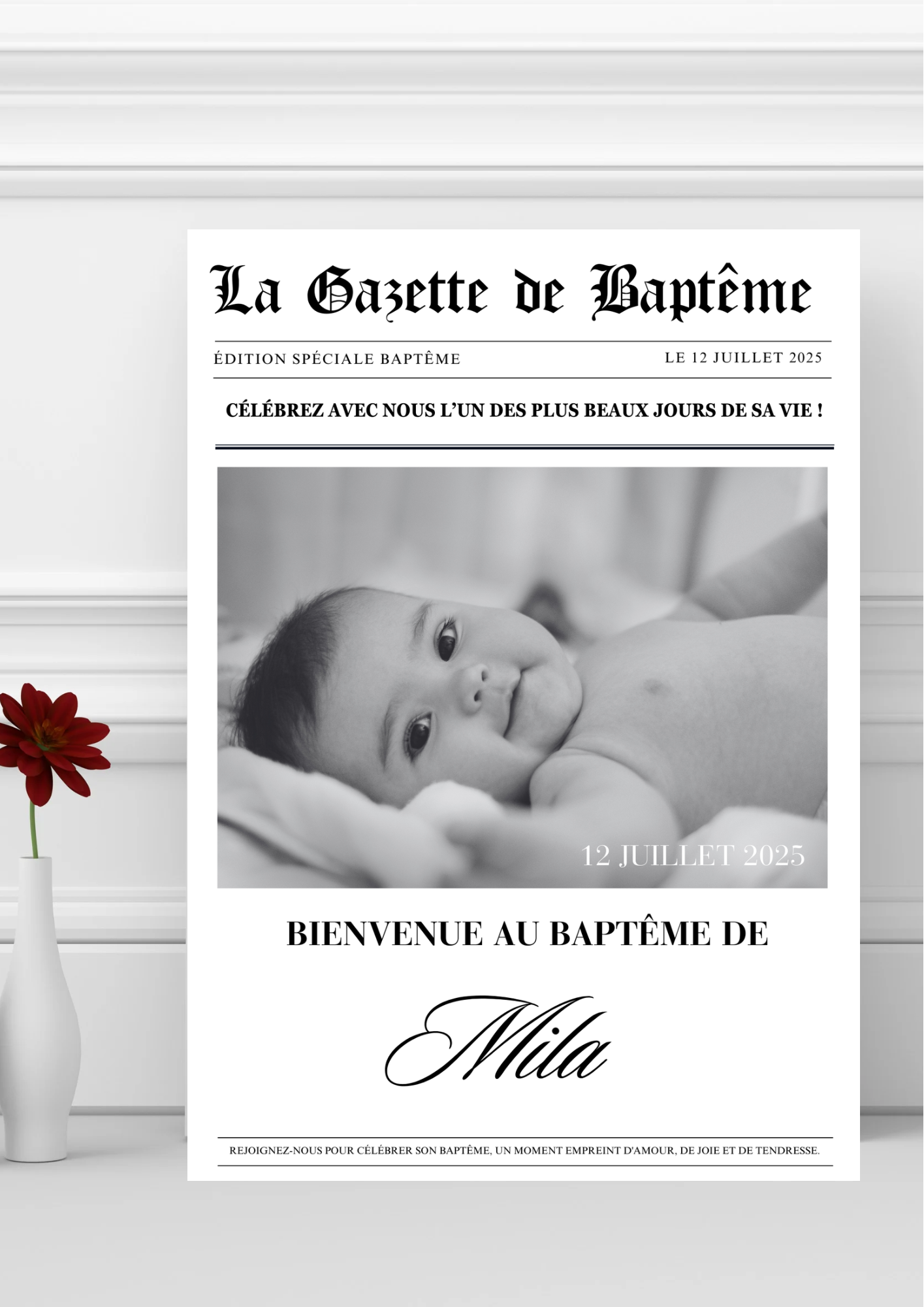 Affiche de bienvenue Baptême « Gazette de Baptême »