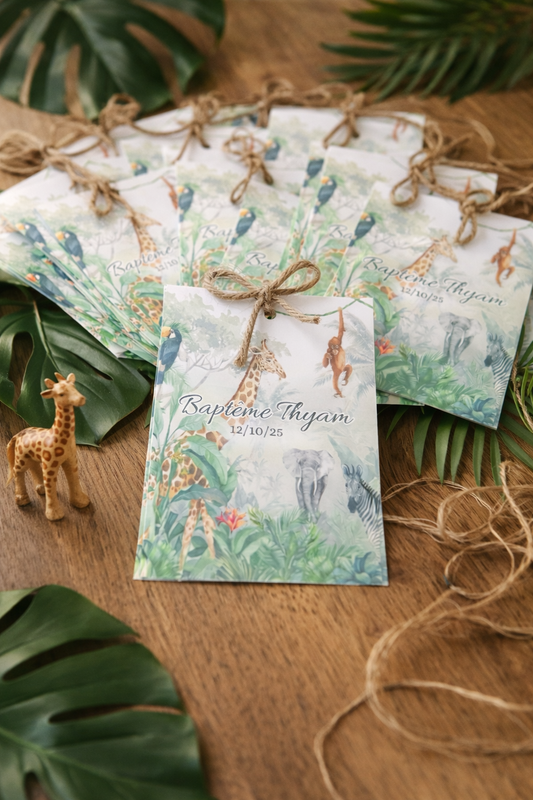 Faire-part Baptême Jungle Personnalisée – Thème Safari Aquarelle