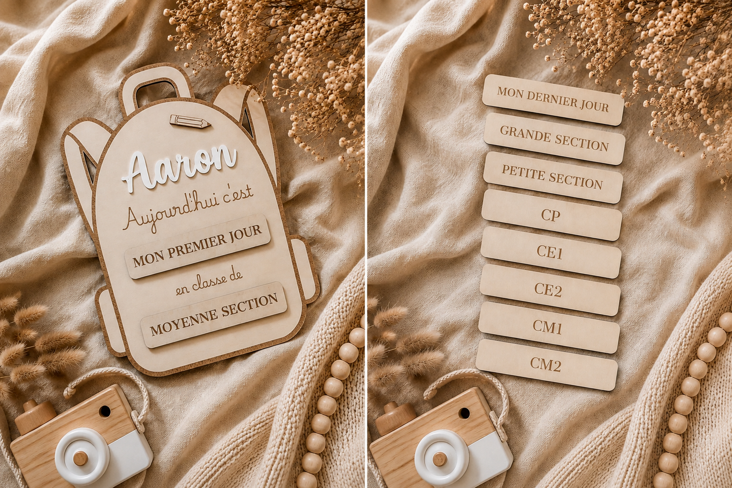 🎒 Plaque de rentrée personnalisée en bois – Premier & Dernier jour d’école