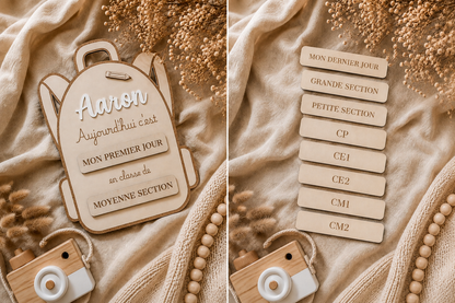 🎒 Plaque de rentrée personnalisée en bois – Premier & Dernier jour d’école