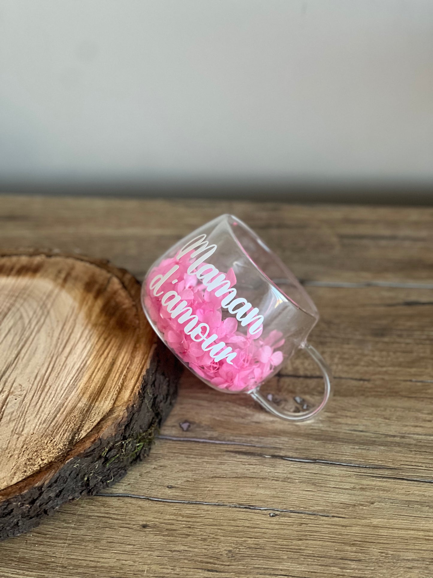 Tasse Double Paroi Personnalisée avec Fleurs Séchées