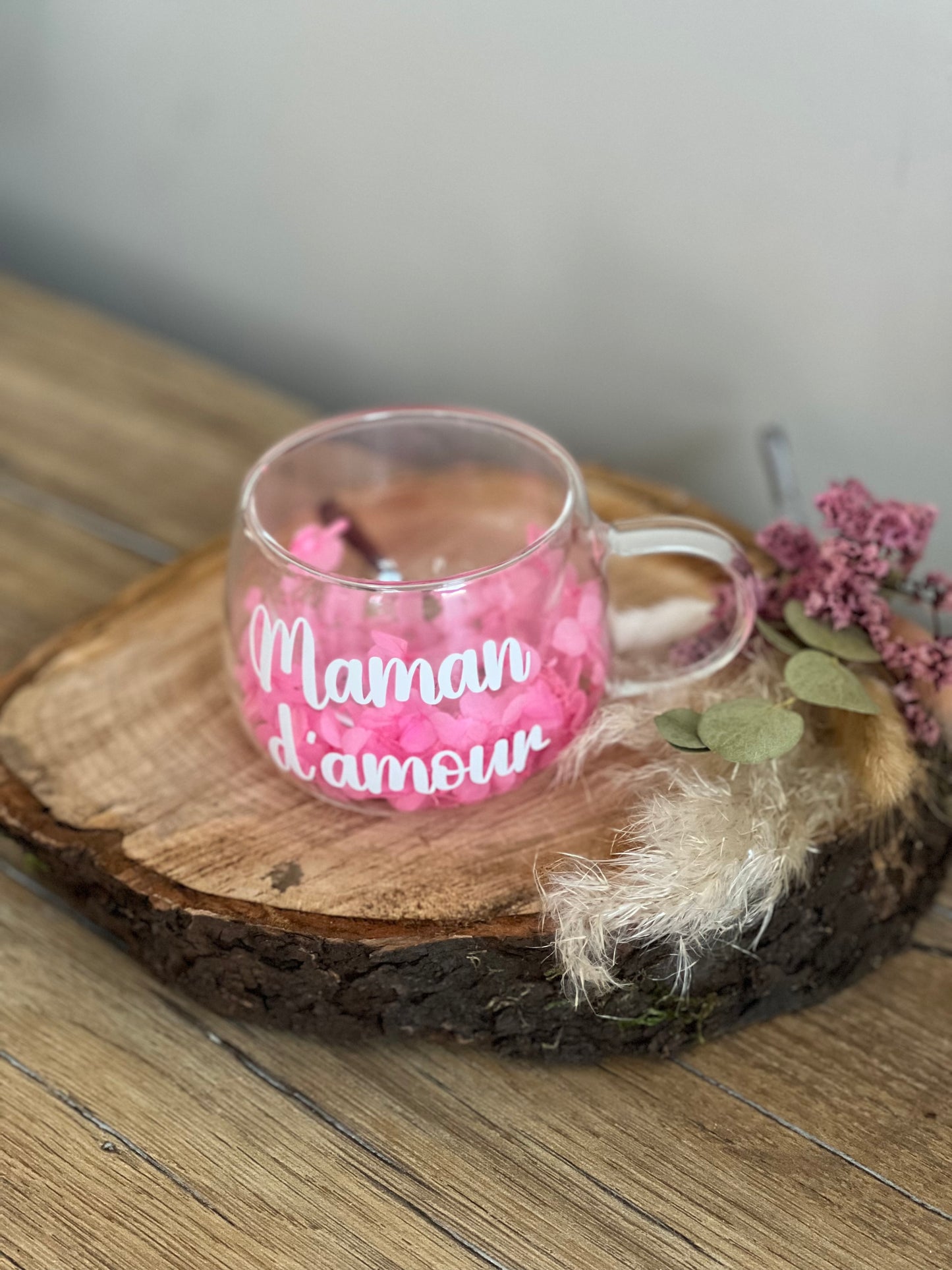 Tasse Double Paroi Personnalisée avec Fleurs Séchées
