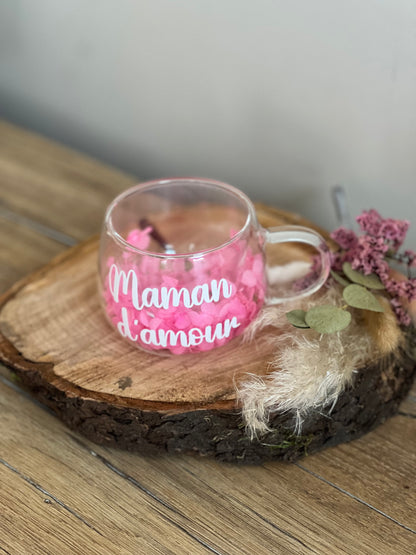 Tasse Double Paroi Personnalisée avec Fleurs Séchées