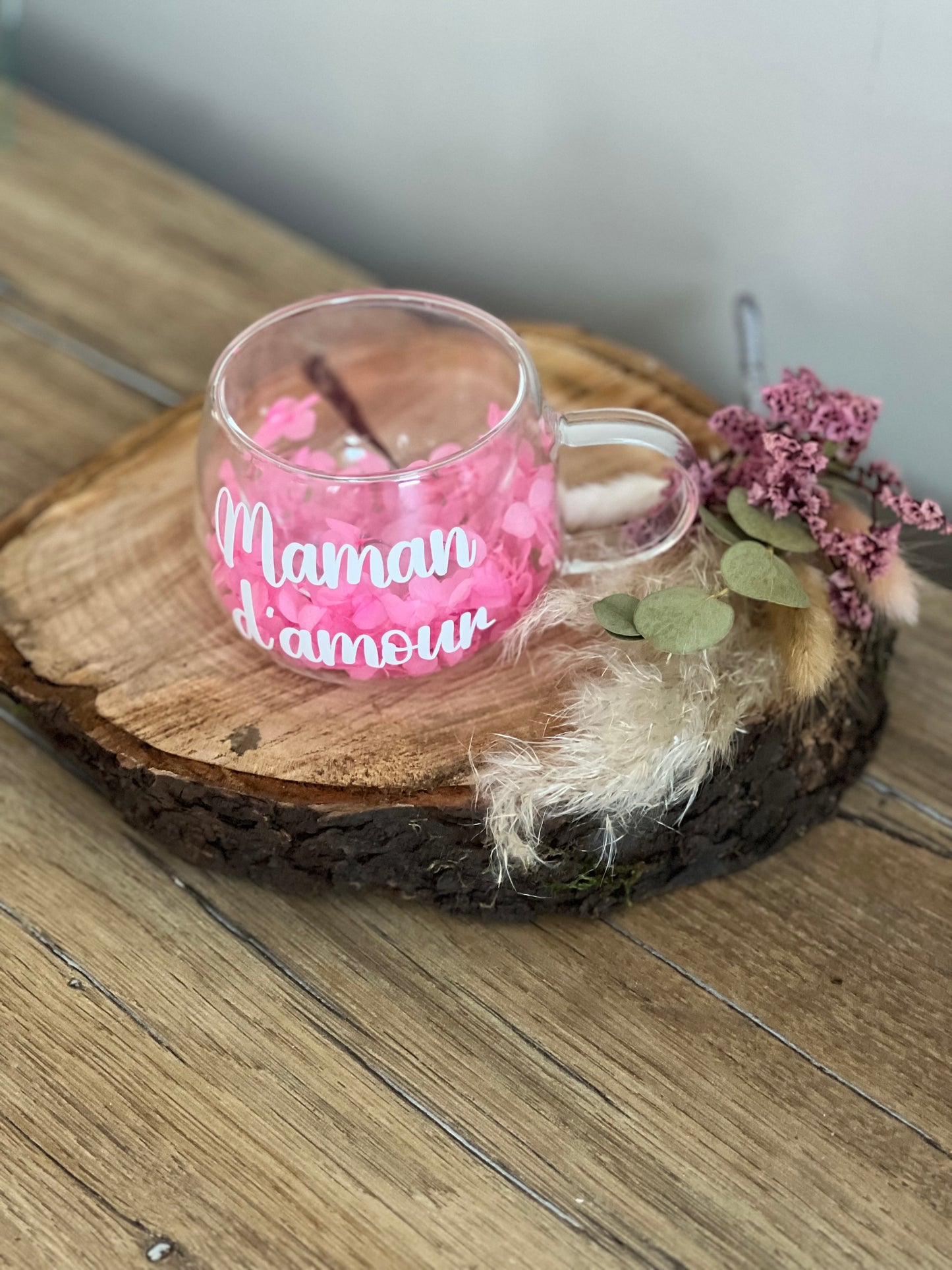 Tasse Double Paroi Personnalisée avec Fleurs Séchées