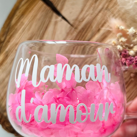 Tasse Double Paroi Personnalisée avec Fleurs Séchées