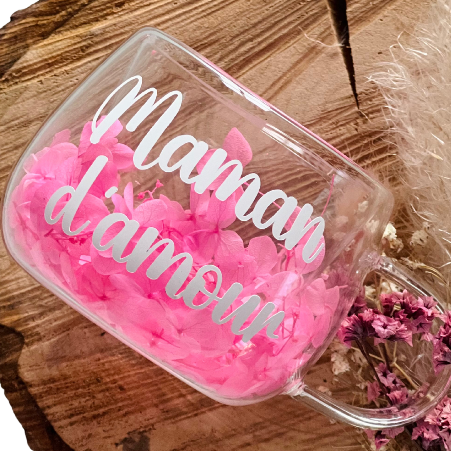 Tasse Double Paroi Personnalisée avec Fleurs Séchées