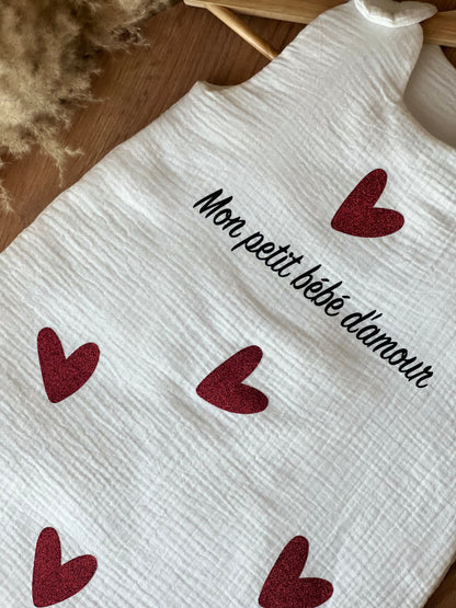 Gigoteuse cœur en gaze de coton personnalisée