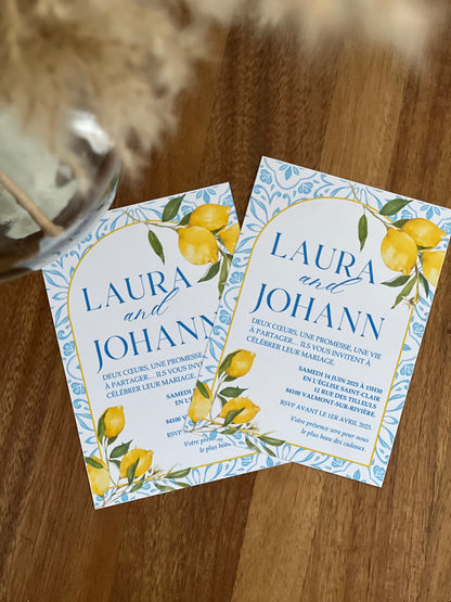 Invitation mariage Dolce Vita – Citron & Bleu Méditerranée 🍋💙