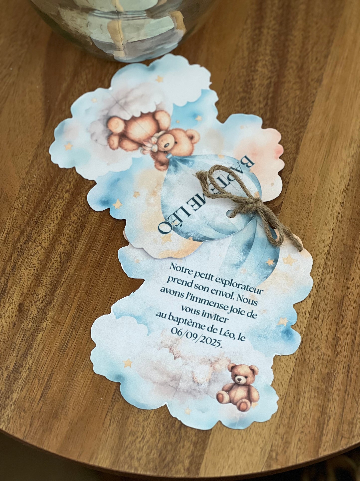 Faire-part sur-mesure avec découpe – Forme au choix (ourson, papillon, nuage…)
