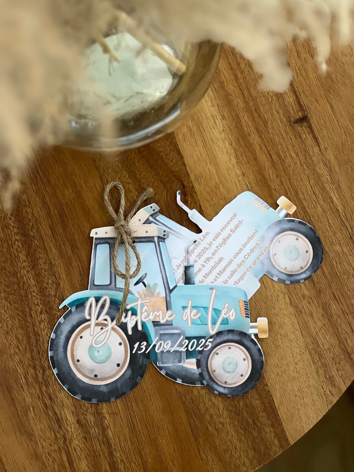 Faire-part tracteur sur-mesure avec découpe – Forme au choix (ourson, papillon, nuage…)