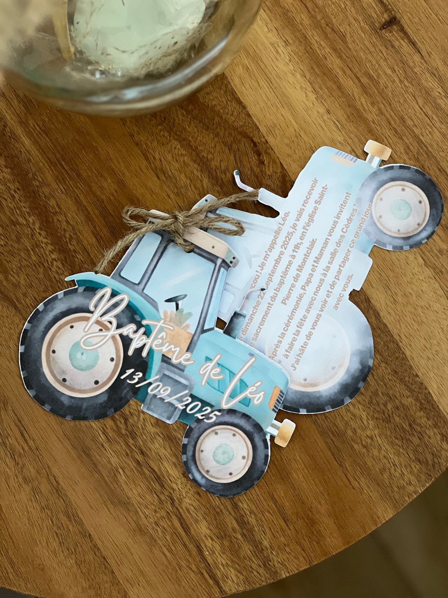 Faire-part tracteur sur-mesure avec découpe – Forme au choix (ourson, papillon, nuage…)